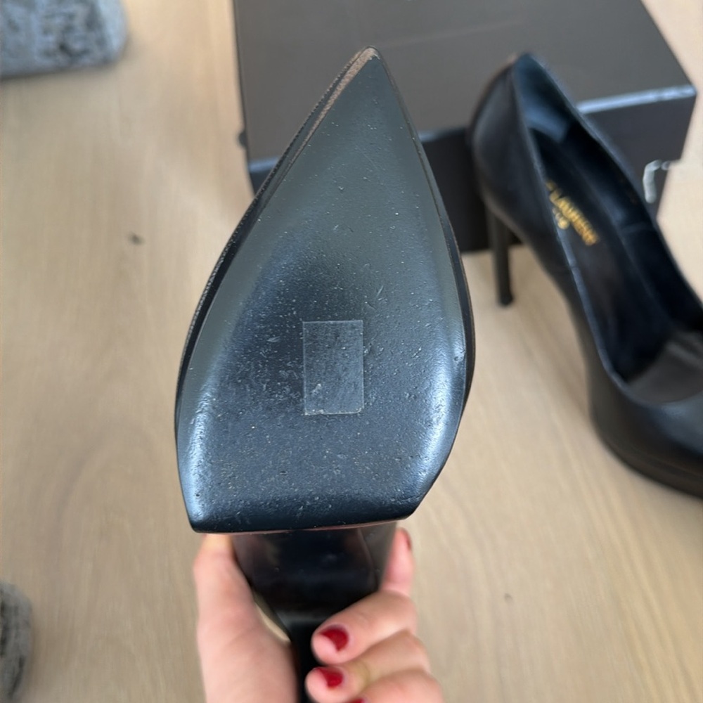 Saint Laurent Black Leather Pointed Stiletto Platform Pumps - Picture 5 of 5